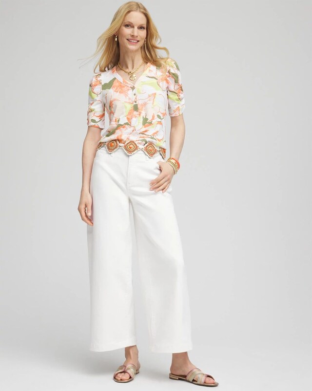Floral Henley Shirred-Sleeve Tee - image 2